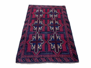 3X5 Vintage Handmade Tribal Wool Rug Balouchi Rug Afghan Rug Red Beige Blue Nice - Jewel Rugs