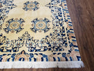 Antique Chinese Peking Area Rug 4x6, Ivory & Blue, Striped Border, Hand-Knotted, Early 20th Century Rug, Asian Oriental Art Deco Wool Carpet - Jewel Rugs