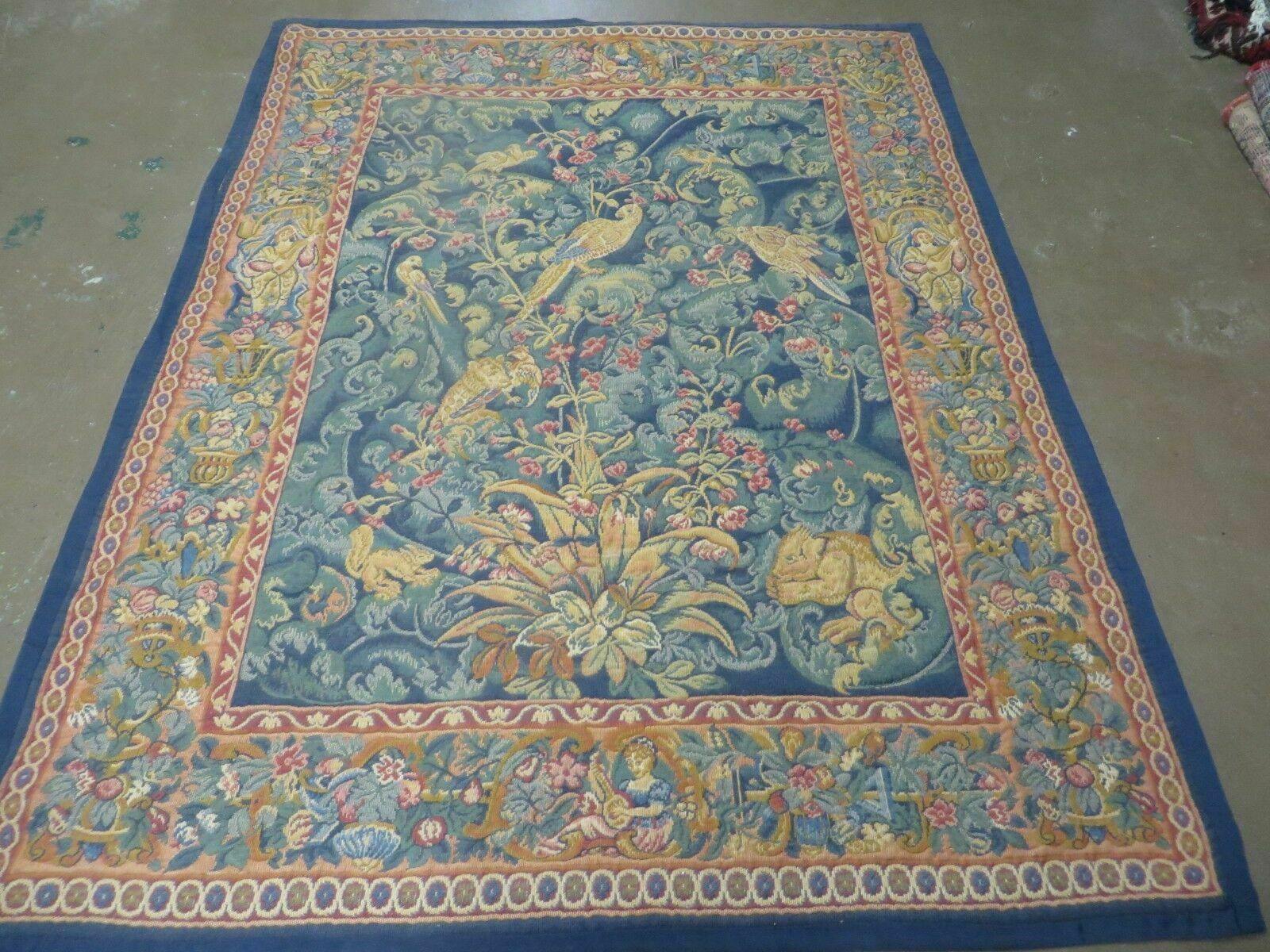 4' X 7' Vintage Tapestry Belgium Hand Loomed Birds Parrot Angels Cherub Nice - Jewel Rugs