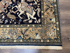 Incredible Persian Qum Rug 5x7, Hunting Design, Horses Archers Deer, Midnight Blue and Tan, Top Quality Wool Hand Knotted Vintage Persian Ghom Carpet - Jewel Rugs