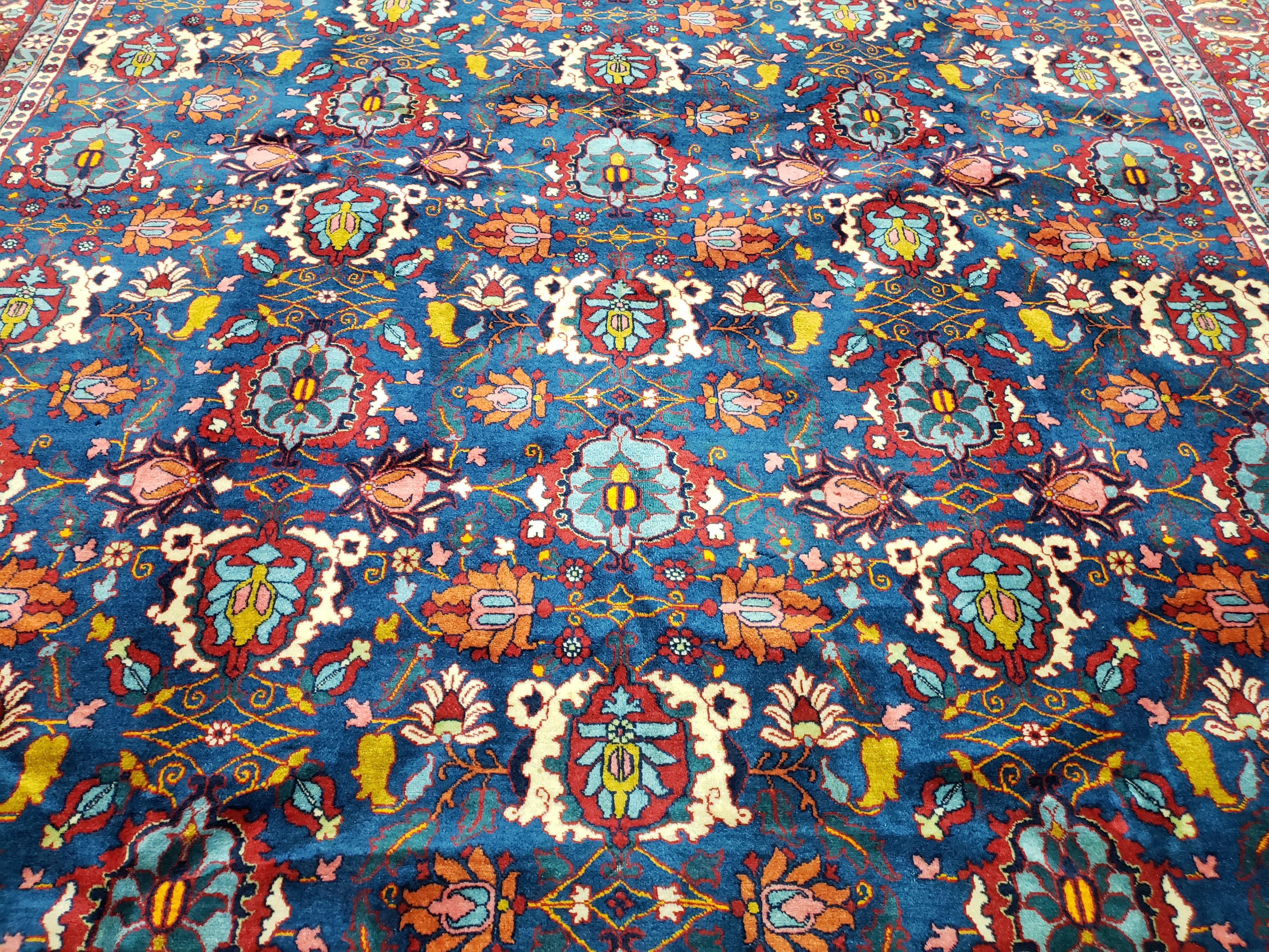 Rare Antique Persian Veramin Carpet, Mina-Khani Pattern, Blue, Red, Ivory, 7x11 ft, Hand-Knotted, Wool - Jewel Rugs