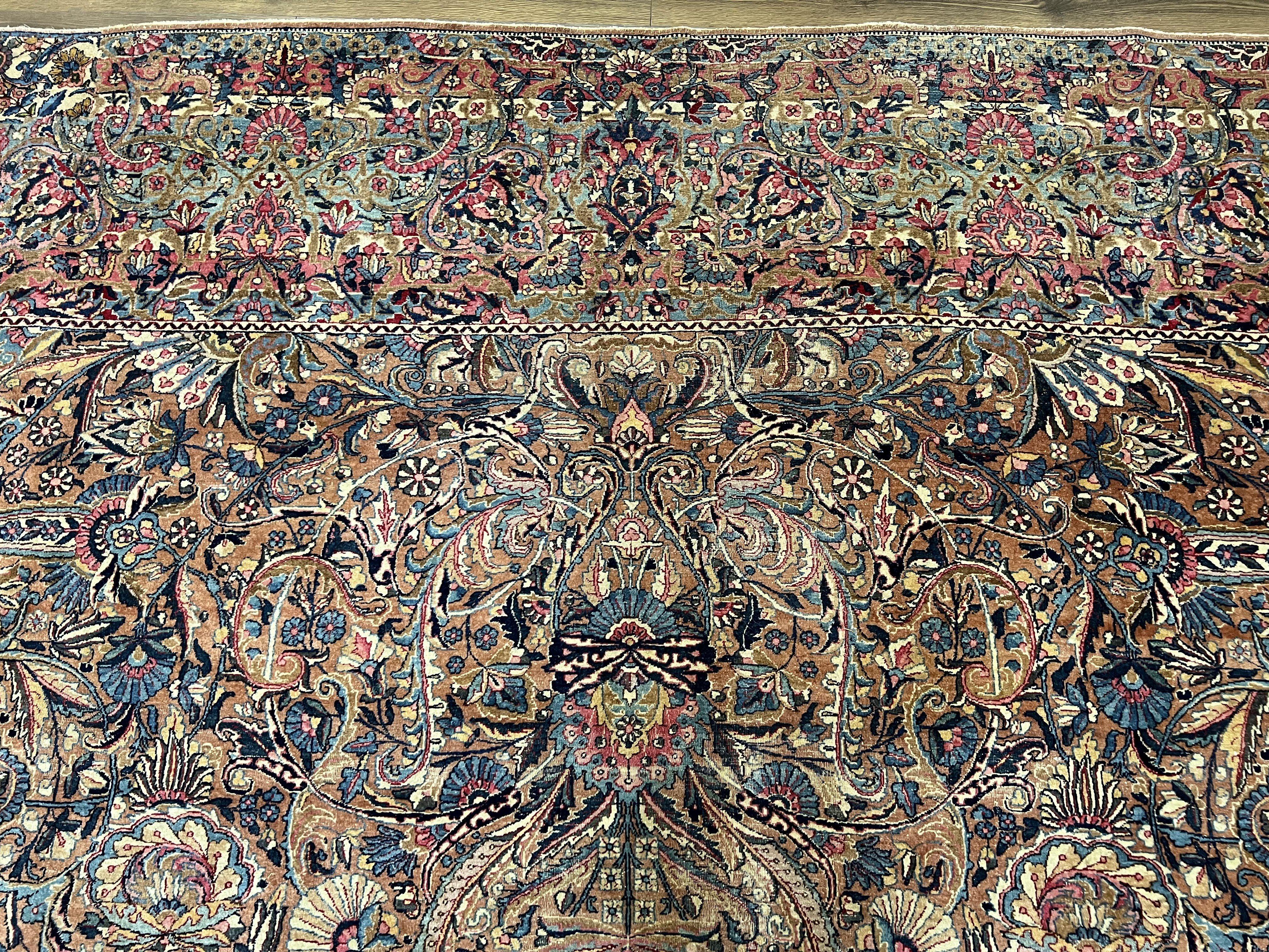 Stunning Persian Kirman Rug 11x15, Hand Knotted Wool Carpet, Large Antique Oriental Red Blue Area Rug 11 x 15 Allover Floral Palace Size Rug - Jewel Rugs