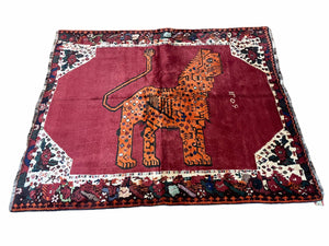 5 X 6 Handmade Rug Zagros Quality Wool Rug Lion Organic Dyes Red Leopard Tribal - Jewel Rugs