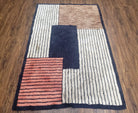 Vintage German Shag Rug 4x6, Small Geometric Abstract Design Hooked Carpet, Ivory Black & Blush Red, Foyer Room Rug Entryway Rug Bedroom Rug - Jewel Rugs