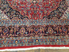 Persian Kashan Rug 9.6 x 13.5, Red and Blue Antique Persian Carpet, Hand Knotted, Medallion Allover Floral, High Quality Large Wool Carpet - Jewel Rugs