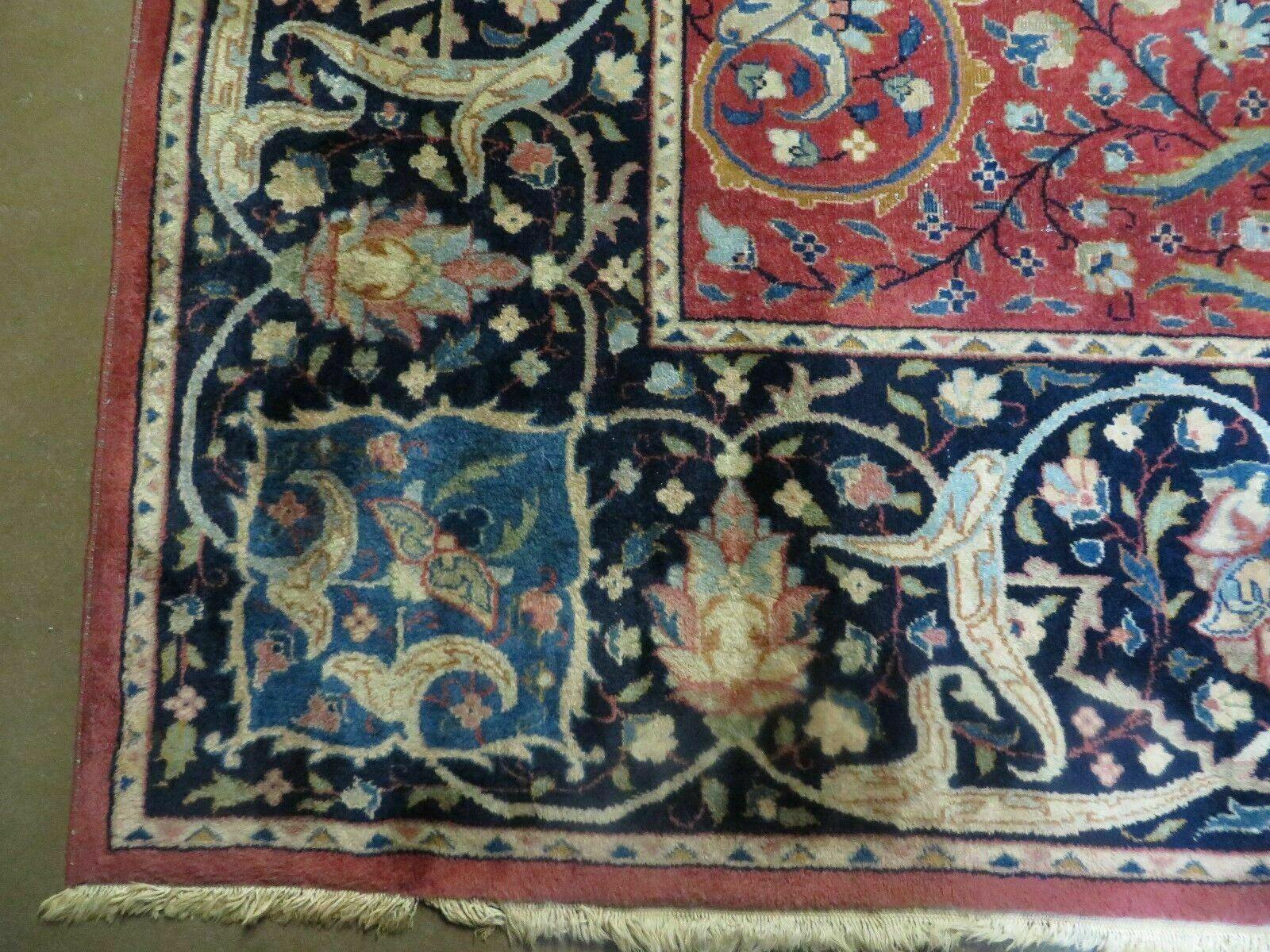 10' X 13' Antique Handmade Red with Dark Blue Border Indian Agra Larastan Nice Wool Rug - Jewel Rugs