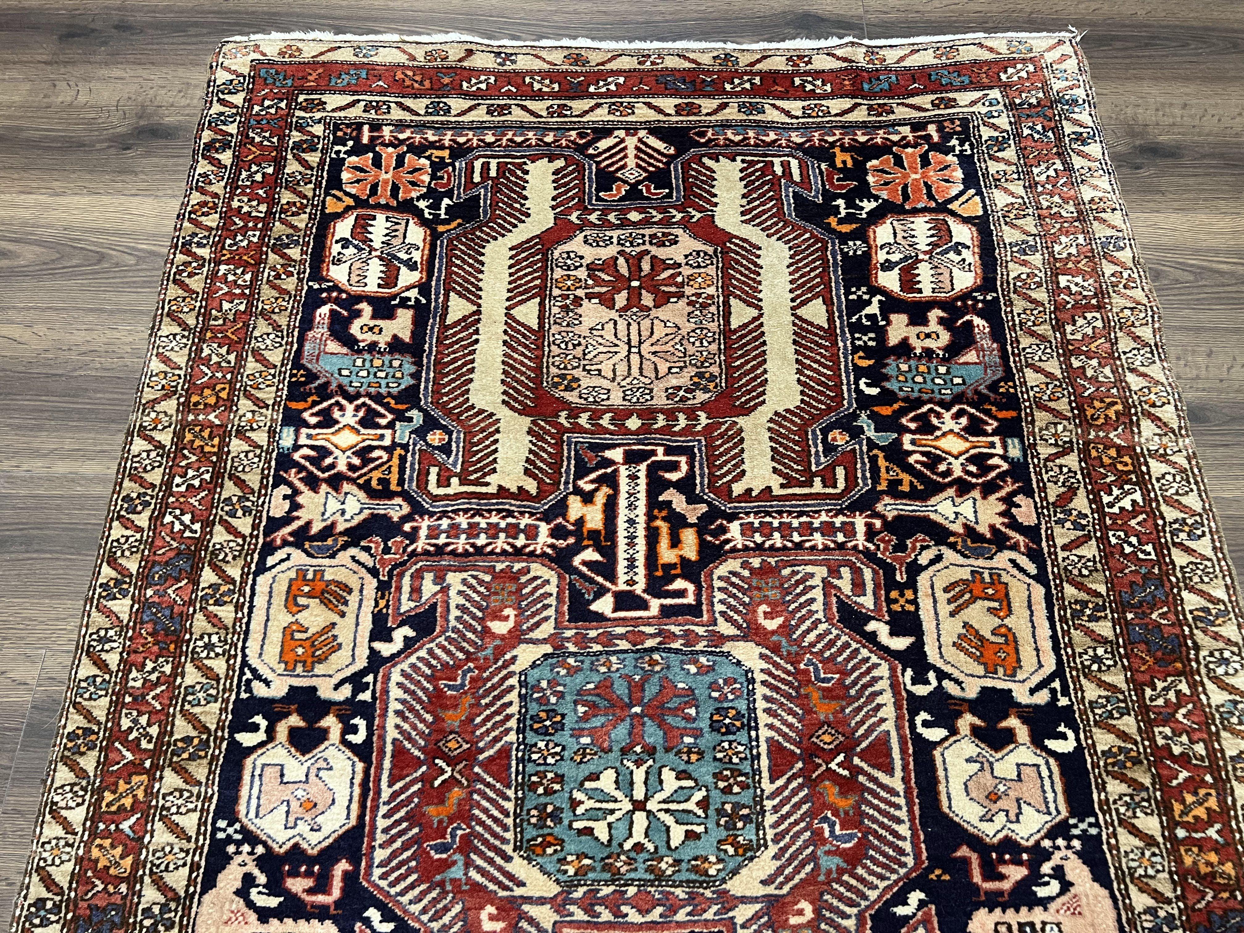Persian Ardabil Wide Runner Rug 4x10 - Geometric Medallions & Animal Pictorials - Jewel Rugs