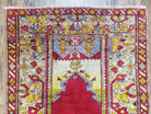 Antique Turkish Prayer Rug 3.8 x 5ft, Colorful Prayer Rug, Red Blue Gold Multicolor Turkish Anatolian Carpet, Handmade Hand-Knotted, Wool - Jewel Rugs