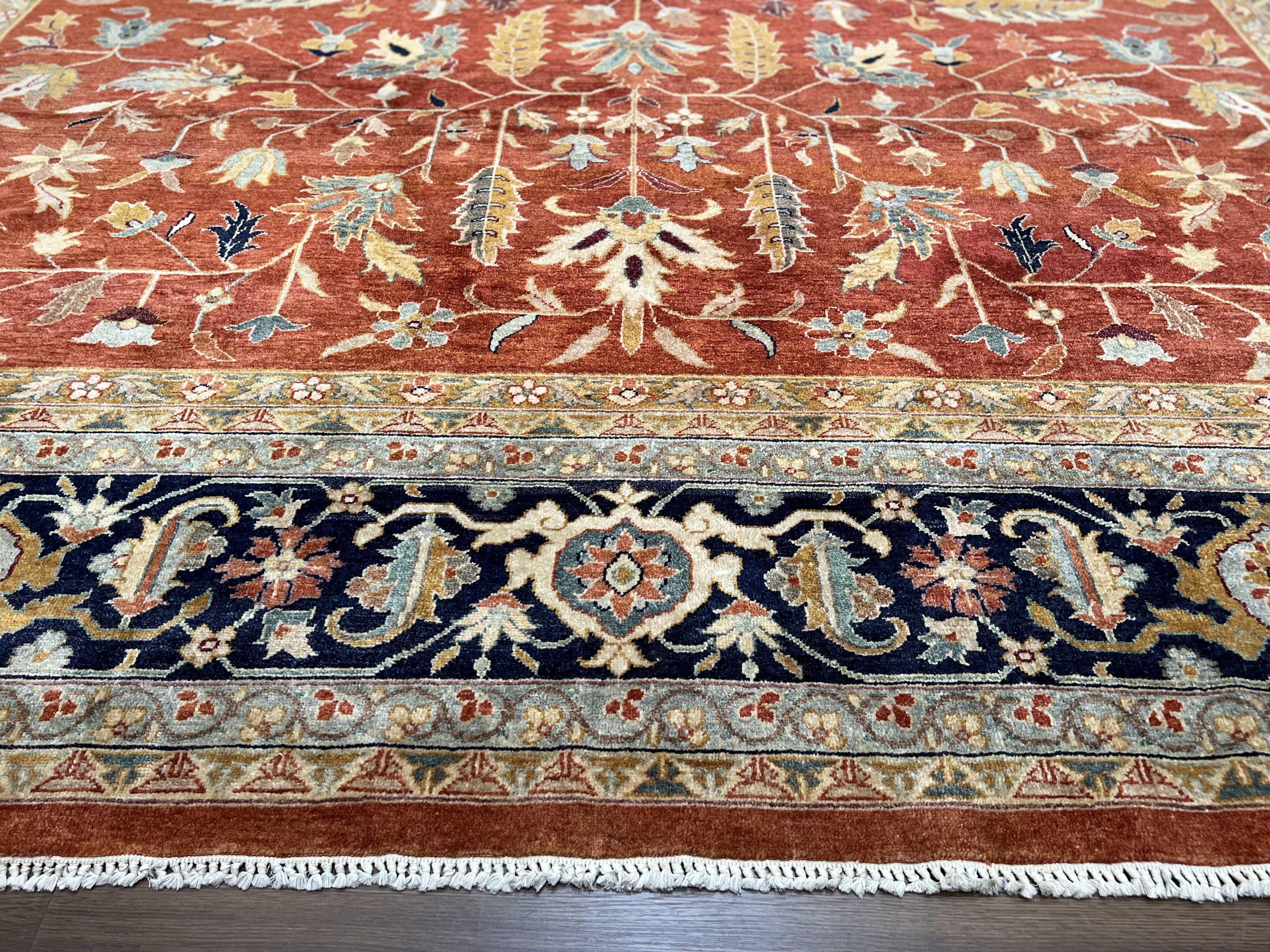 12x18 Oriental Rug, Palace Sized Hand Knotted Carpet, Oversized Wool Rug 12 x 18, Red Navy Blue Green, Allover Floral Safavieh Samarkand Rug - Jewel Rugs