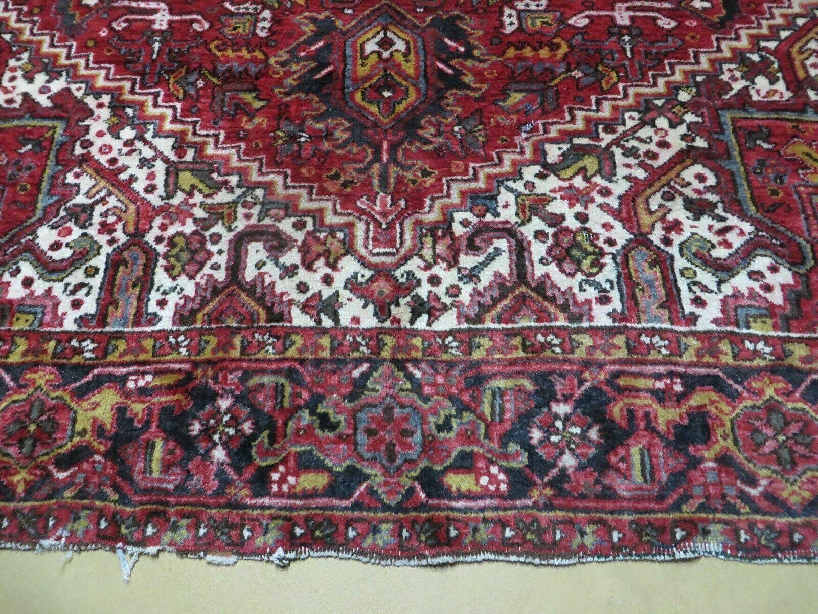 9' X 11' Antique Handmade Persian Geometric Design Heriz Serapi Oriental Wool Rug Nice Vegetable Dyes Top Quality Unique - Jewel Rugs