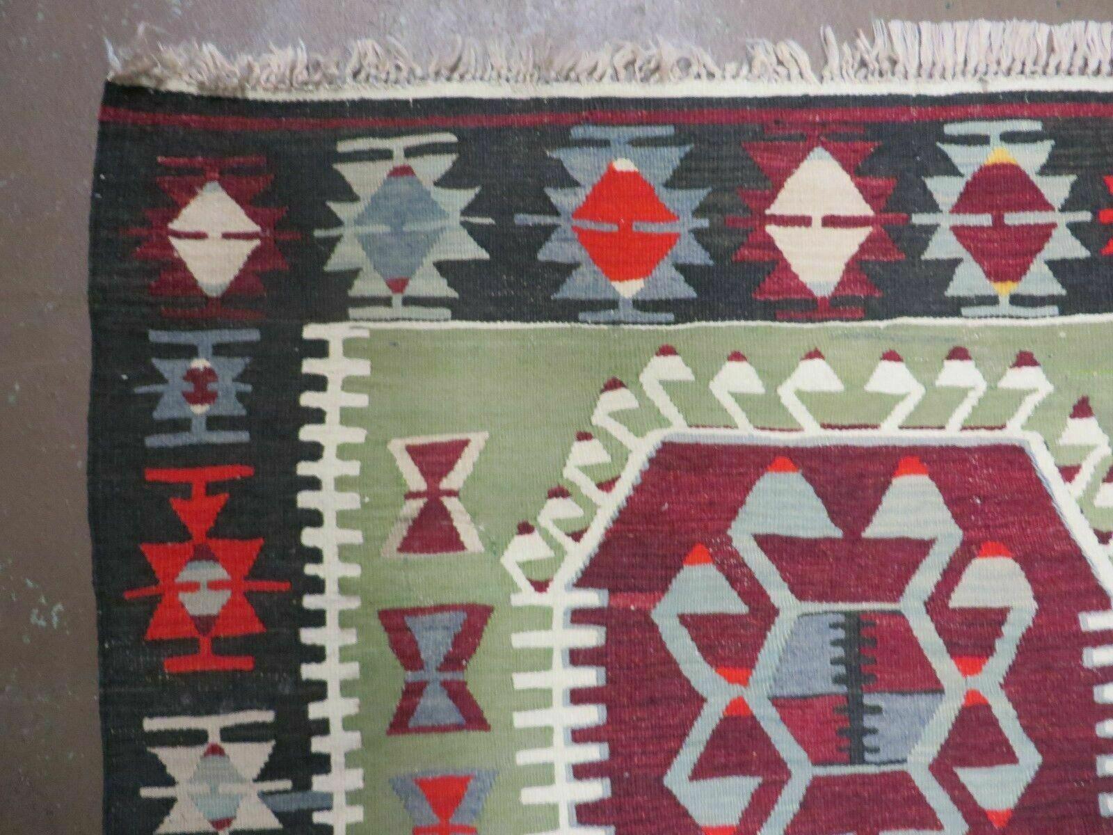 3' 8" X 5' Vintage Turkish Kilim Handmade Flat Weave Wool Rug Veg Dyes - Jewel Rugs