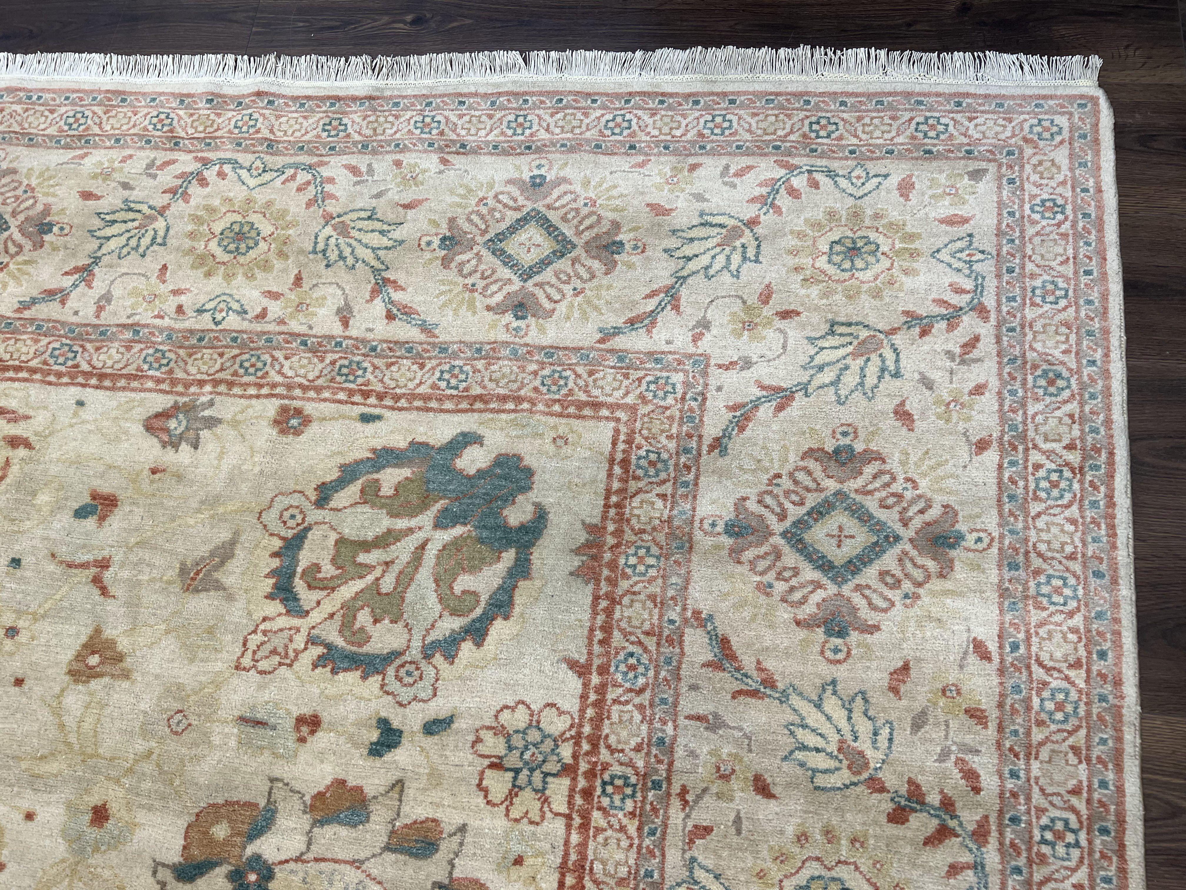 Large Turkish Rug 10x14, Mahal Sultanabad Oriental Carpet 10 x 14 ft, Silver-Beige, Large Floral Hand Knotted Vintage Wool Rug, Very Fine - Jewel Rugs