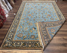 Marvelous Light Blue Persian Qum Rug 9x12, Top Quality Floral Allover Semi Antique Hand Knotted Authentic Ghom Qom Persian Carpet 9x12, Wool & Silk Highlights - Jewel Rugs