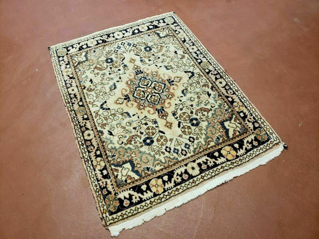 Vintage Small Hand Knotted Persian Rug, Miniature Oriental Wool