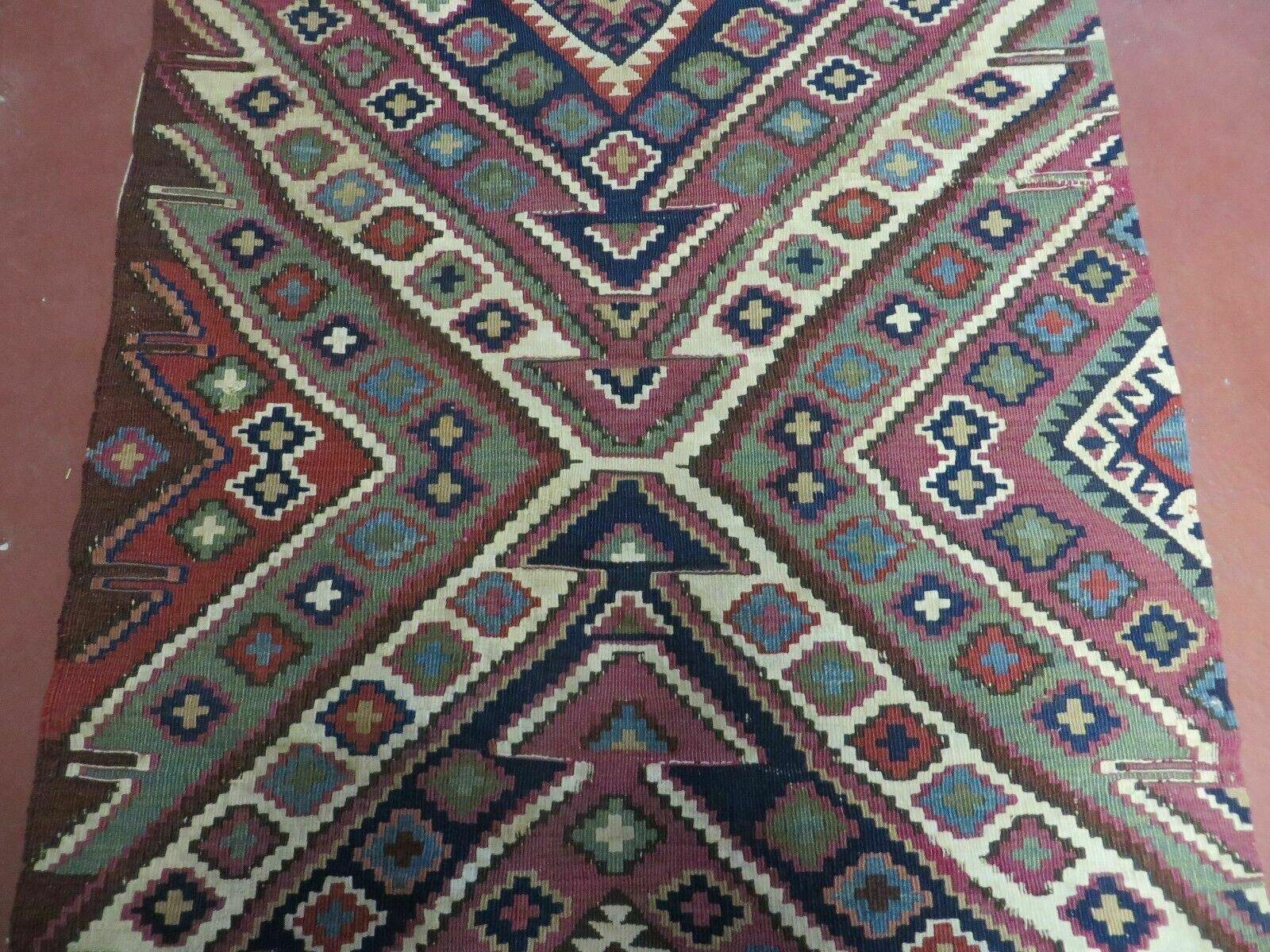 2' 1" X 4' 4" Antique Handmade Bagface Kilim Shirvan Caucasian Wool Rug Nice - Jewel Rugs