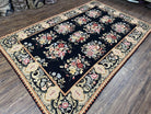 Vintage Chinese Needlepoint Rug 6x9, Floral Panel, Garden Design, European French English, Black with Multicolor Flowers, Wool Needlepoint - Jewel Rugs