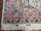 Incredible Persian Tabriz Rug 7x10, Super Fine Persian Carpet, 300+ KPSI, Ivory and Pink, Light Colors, Wool and Silk, Vintage, Top Quality, Signed - Jewel Rugs