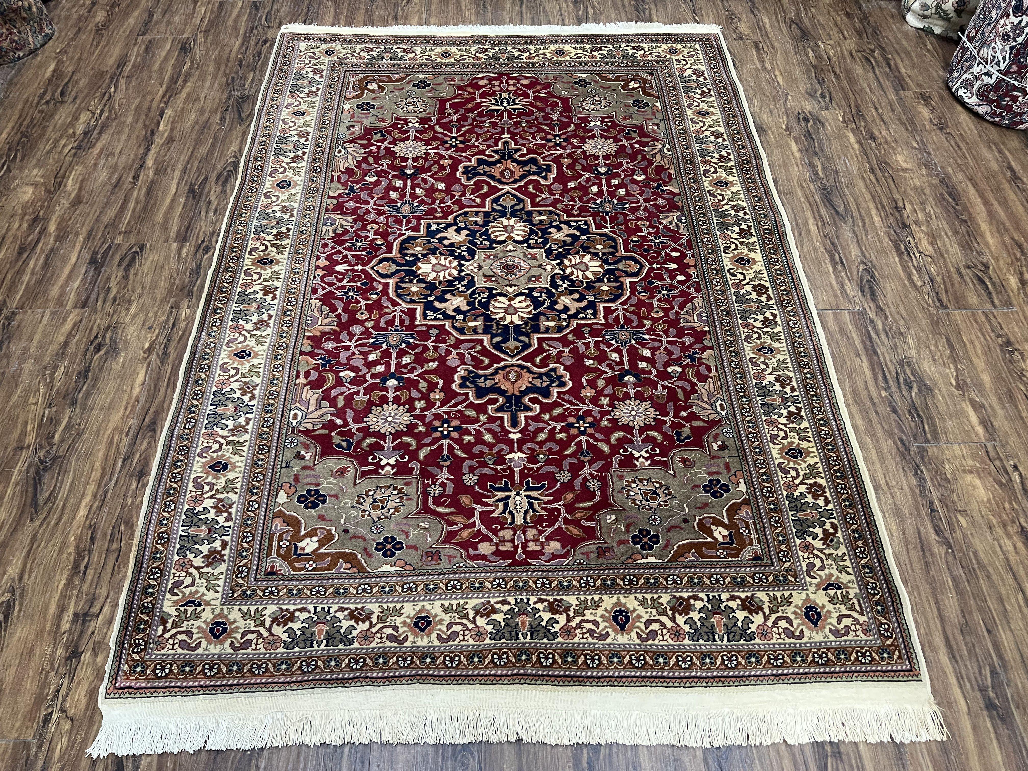 Turkish Kayseri Rug 5x7 Vintage Carpet, Maroon and Beige Wool Rug, Allover Medallion, Oriental Rug 5 x 7, Hand Knotted Rug, Semi Antique Rug - Jewel Rugs