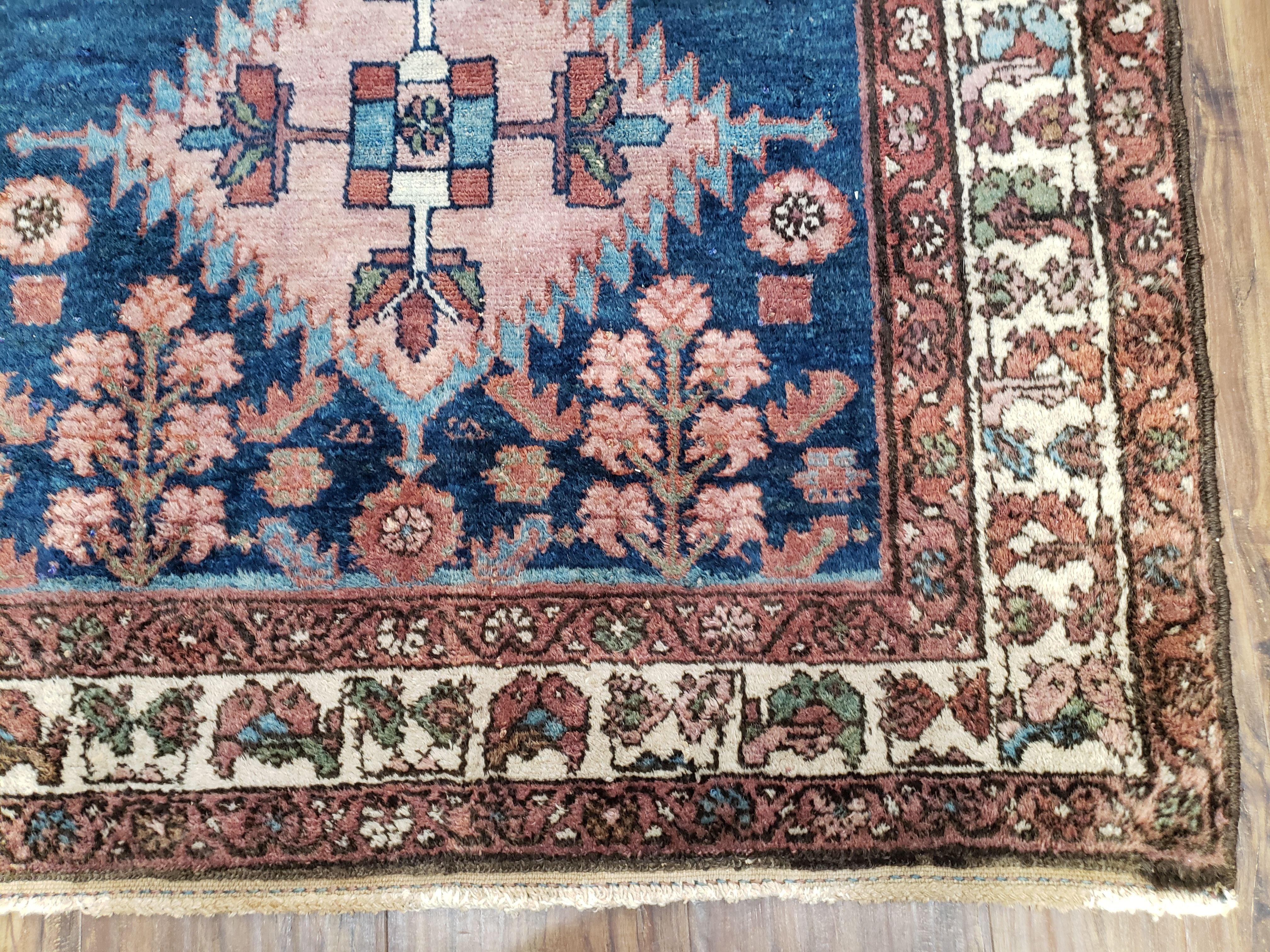 Blue Vintage Persian Hamadan Rug, Wool, Hand-Knotted, 4x6 ft - Jewel Rugs