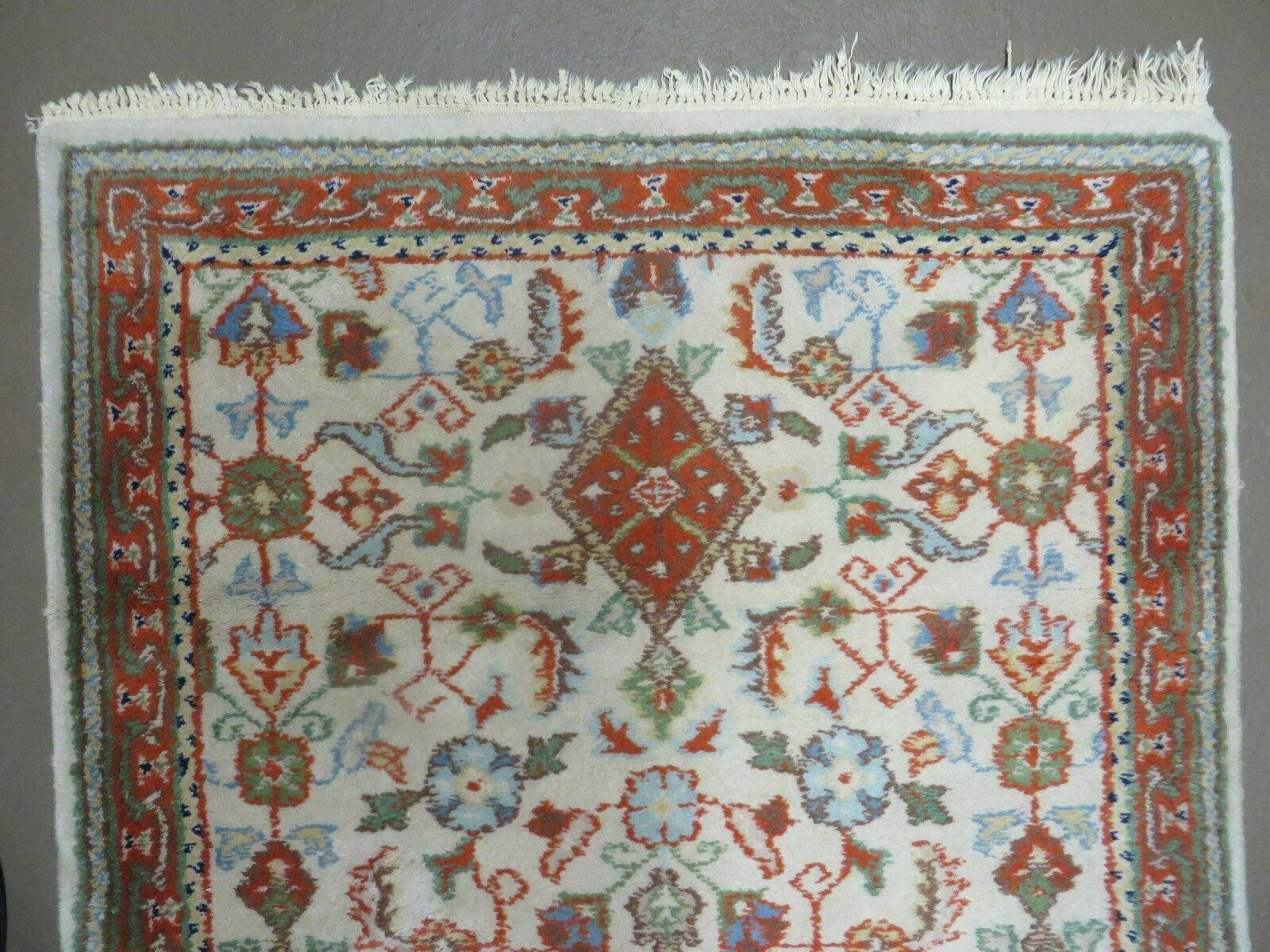 3' X 5' Vintage Handmade Romanian Floral Wool Rug Carpet Beige/ Ivory Nice - Jewel Rugs