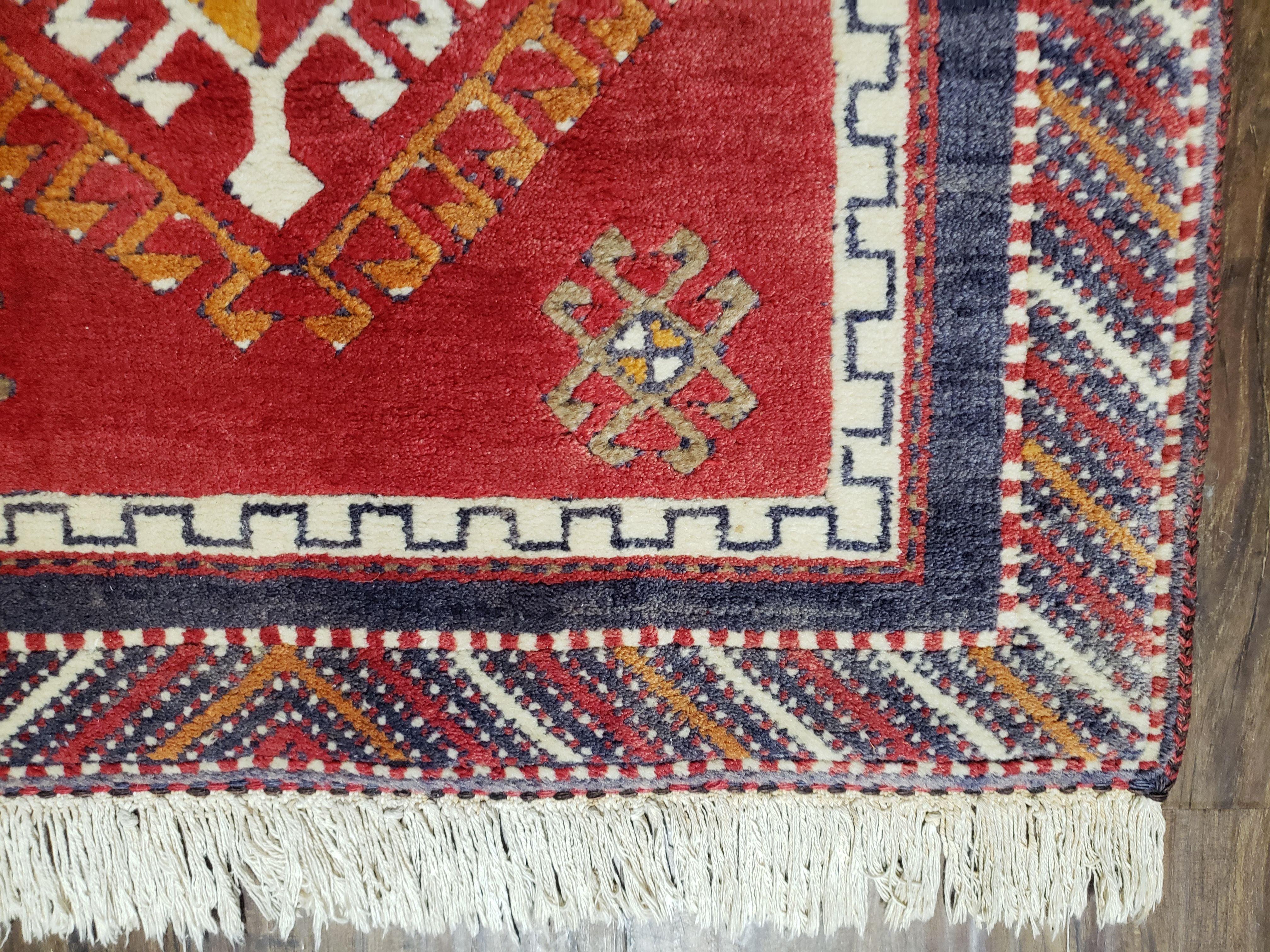 Vintage Turkish Kazak Rug 2.5 x 5 Red Wool Carpet Medallions Runner Geometric - Jewel Rugs