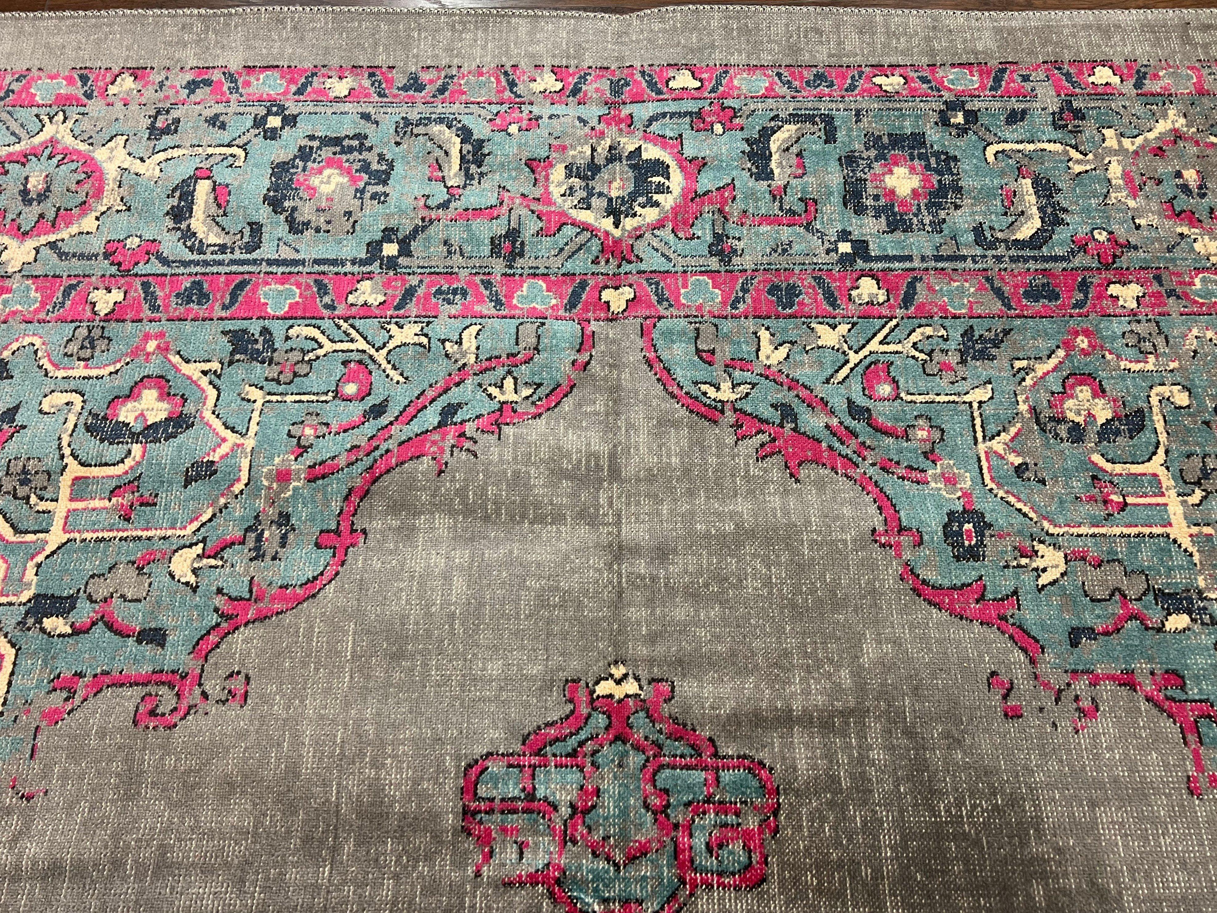 Safavieh Artison Rug 9x12, Turkish Power Loomed Carpet 9 x 12 ft, Antique Heriz Look, Light Gray Light Blue Hot Pink, Medallion Rug - Jewel Rugs