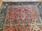 Antique Persian Kashan Rug, Manchester Wool, Red & Blue, Hand-Knotted, Allover Floral Pattern, 4'3" x 6'10" - Jewel Rugs