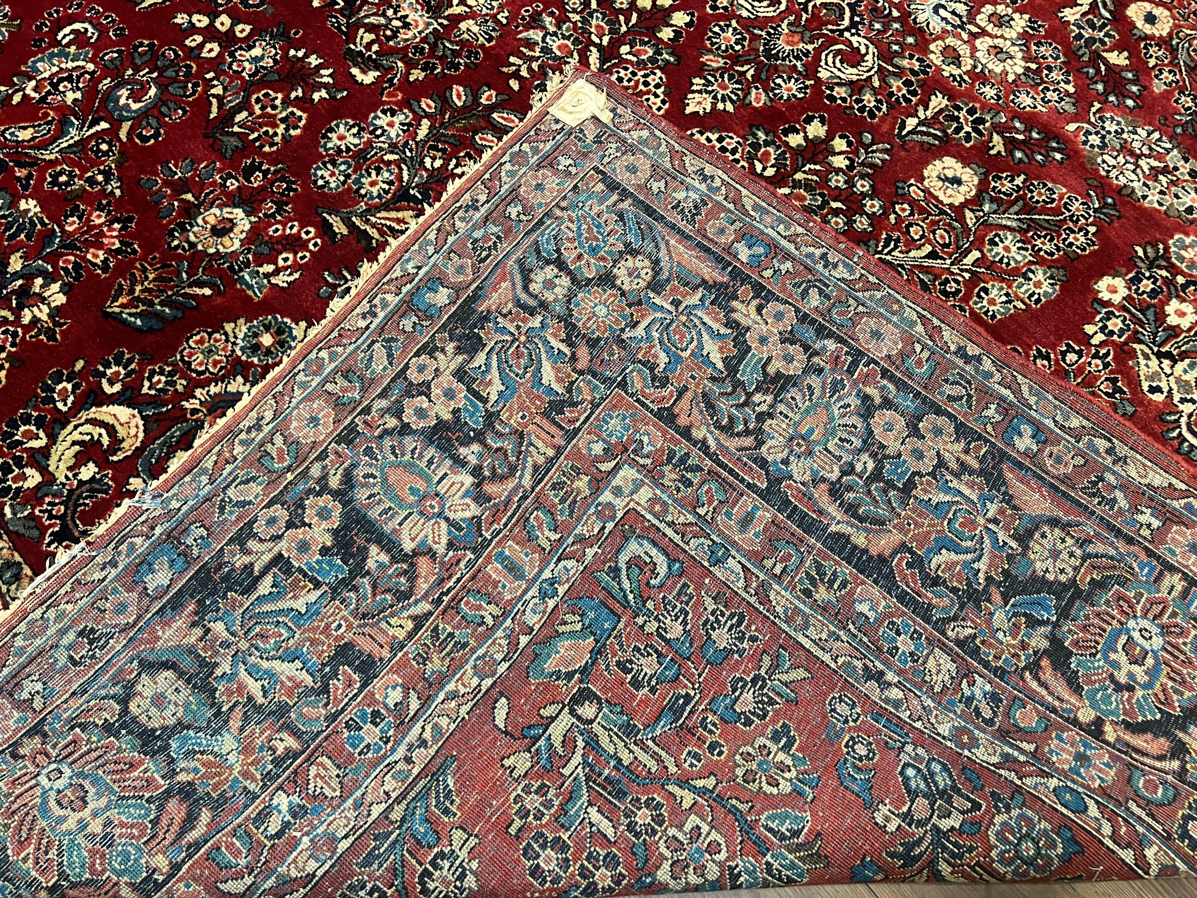 Wonderful Red Persian Sarouk Rug 9x12, 1920s Antique Persian Carpet, Floral Allover Hand Knotted Wool Oriental Rug, Room Sized Rug, Living Room Rug - Jewel Rugs