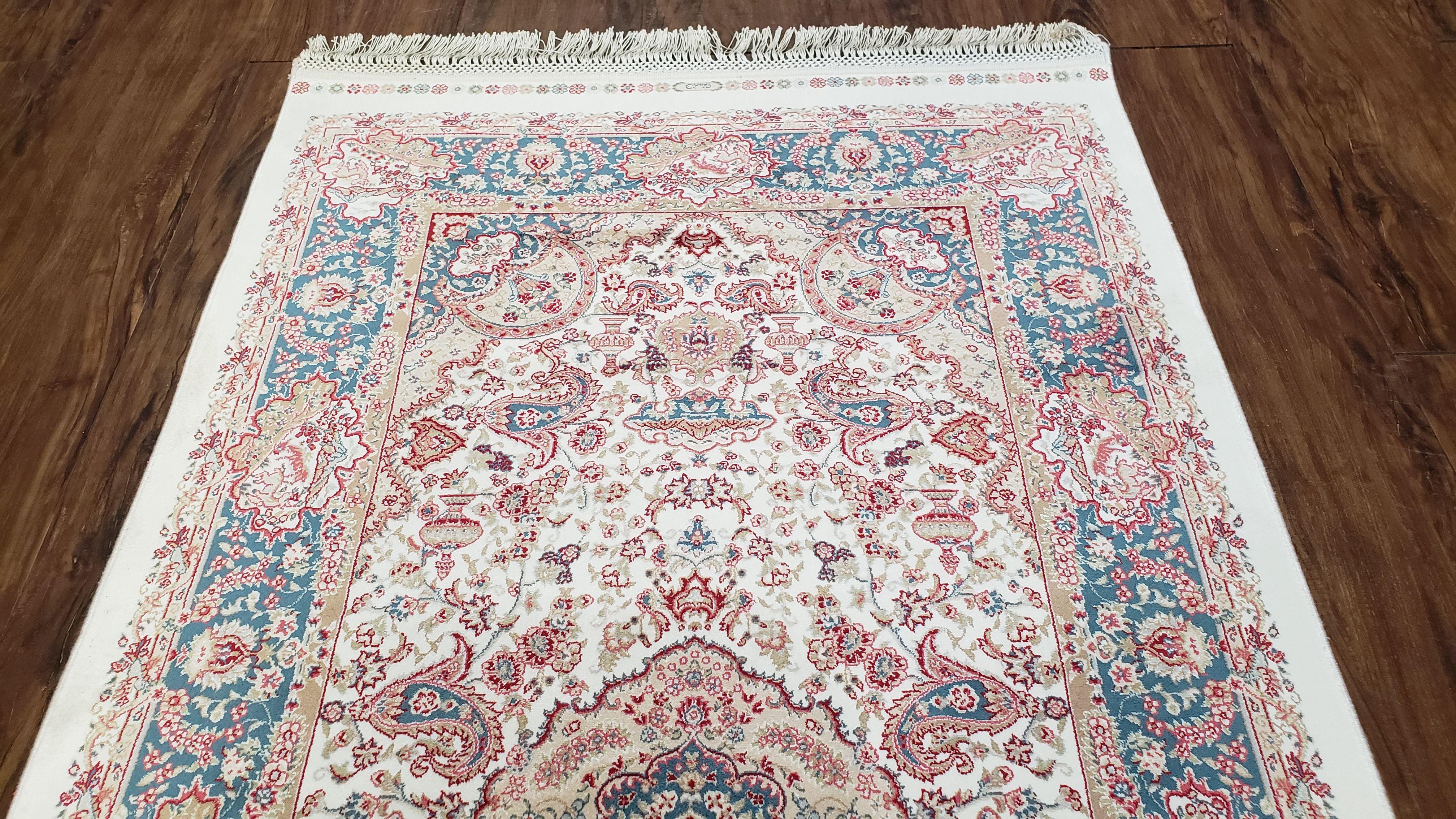 Blue & Ivory Silk Carpet, New Turkish Rug 3x5, Bamboo Silk, Medallion Rug, Fine Accent Rug, Soft, 2' 8" x 4' 11" - Jewel Rugs