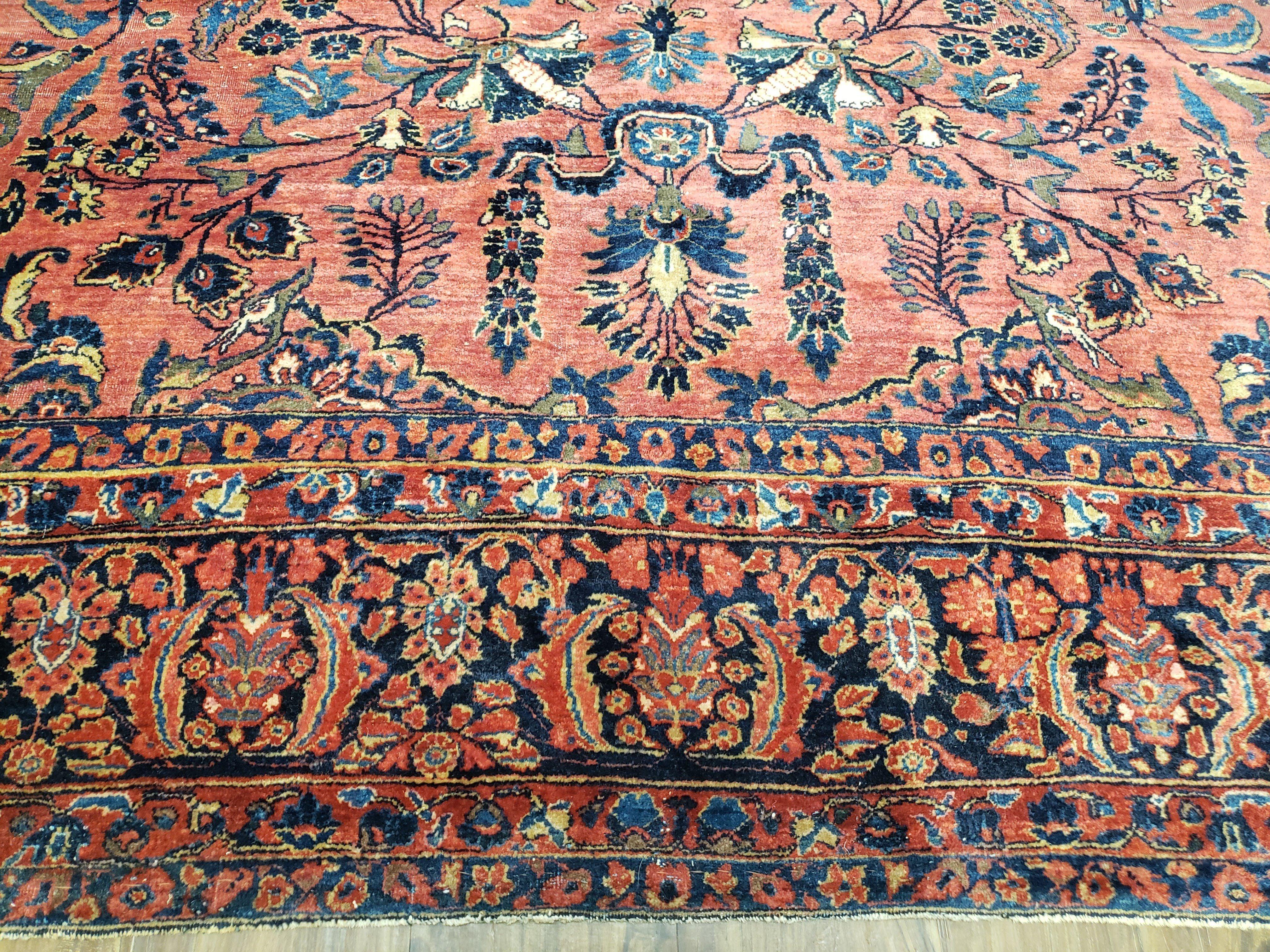 Antique Persian Oriental Rug 9x12, Room Sized 1920s Persian Area Rug, Hand-Knotted Fine Unique Carpet, Wool, Red Blue & Beige, Farmhouse Rug - Jewel Rugs