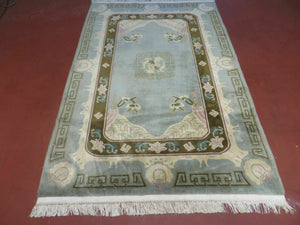 4' X 6' Vintage Plush Carved Sculpted Handmade Art Deco Chinese Teal Rug - Jewel Rugs