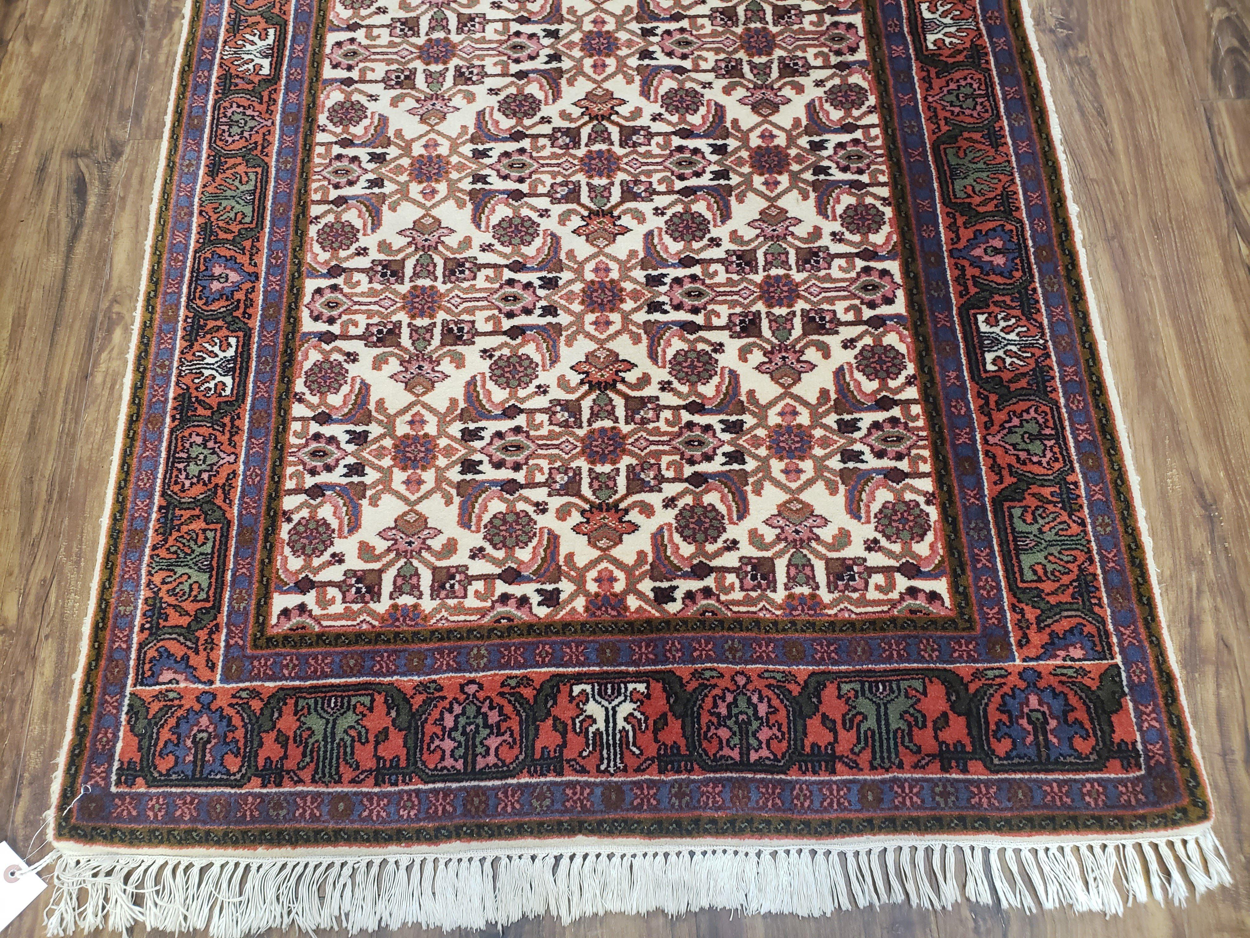 Vintage Geometric Indo Persian Bidjar Area Rug 3x5, Wool Hand-Knotted Ivory Traditional Indian Carpet, 3 x 5 Entryway Room Rug Floral Carpet - Jewel Rugs