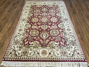 4' X 6' Handmade India Wool Rug Carpet Red Beige - Jewel Rugs