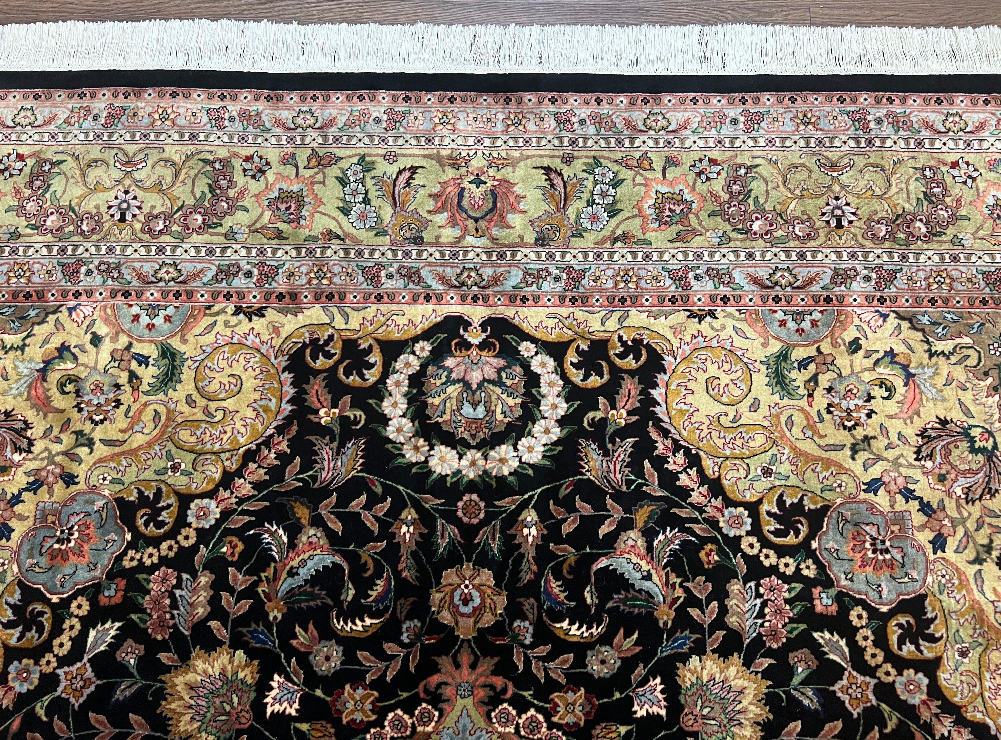 Stunning Sino Persian Rug 8x10, Elegant High Quality Handmade Wool Vintage Oriental Carpet, Medallion with Corner Design, Floral, Black Tan - Jewel Rugs