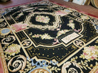 9' X 12' Vintage Handmade French Design Needlepoint Wool Rug Flat Weave Black - Jewel Rugs