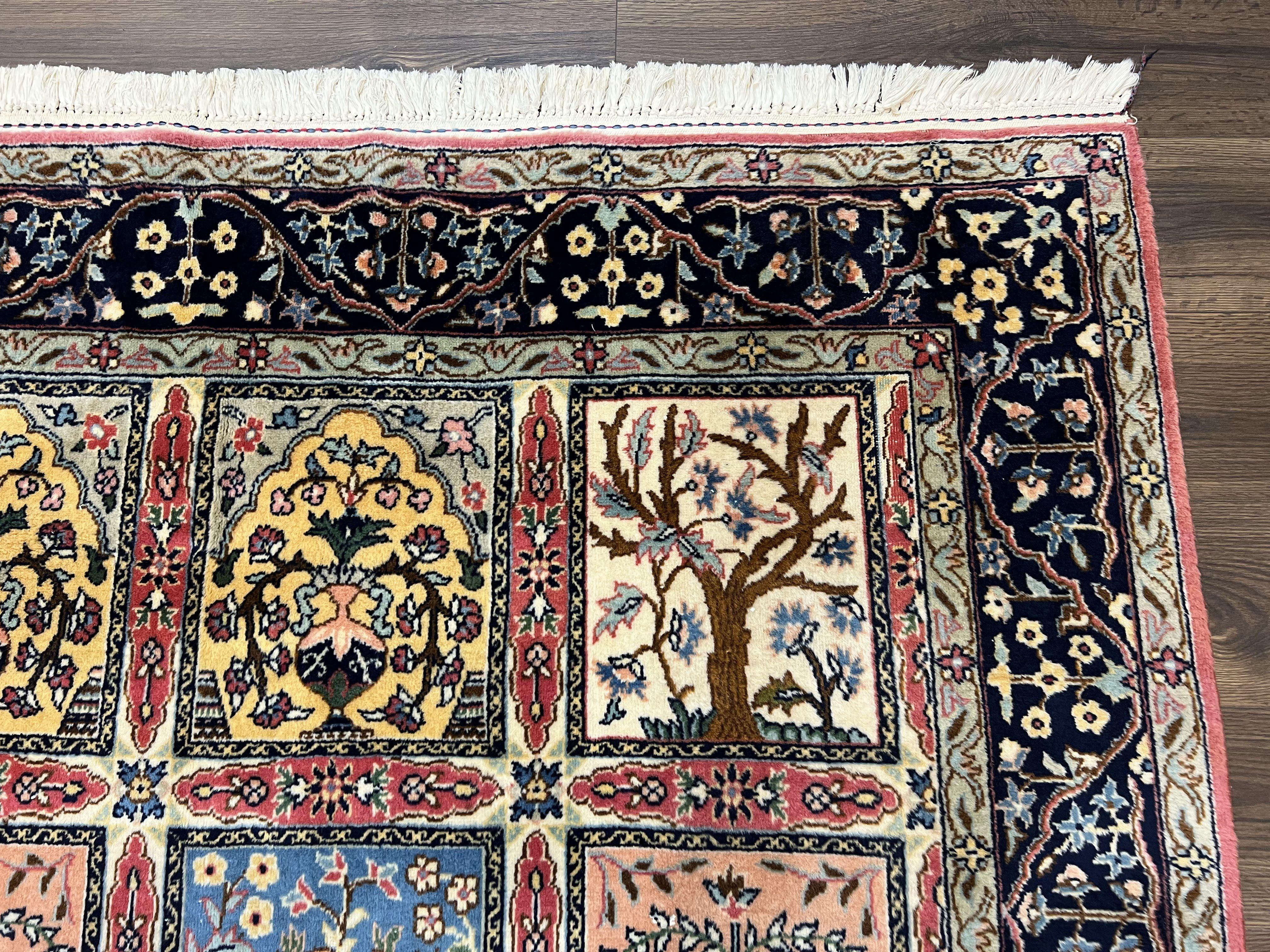 Beautiful Persian Rug 7x10, Semi Antique Persian Tabriz Carpet, Kheshti Panel Design, Tree of Life, Vases, Wool Hand Knotted Authentic Oriental Rug - Jewel Rugs