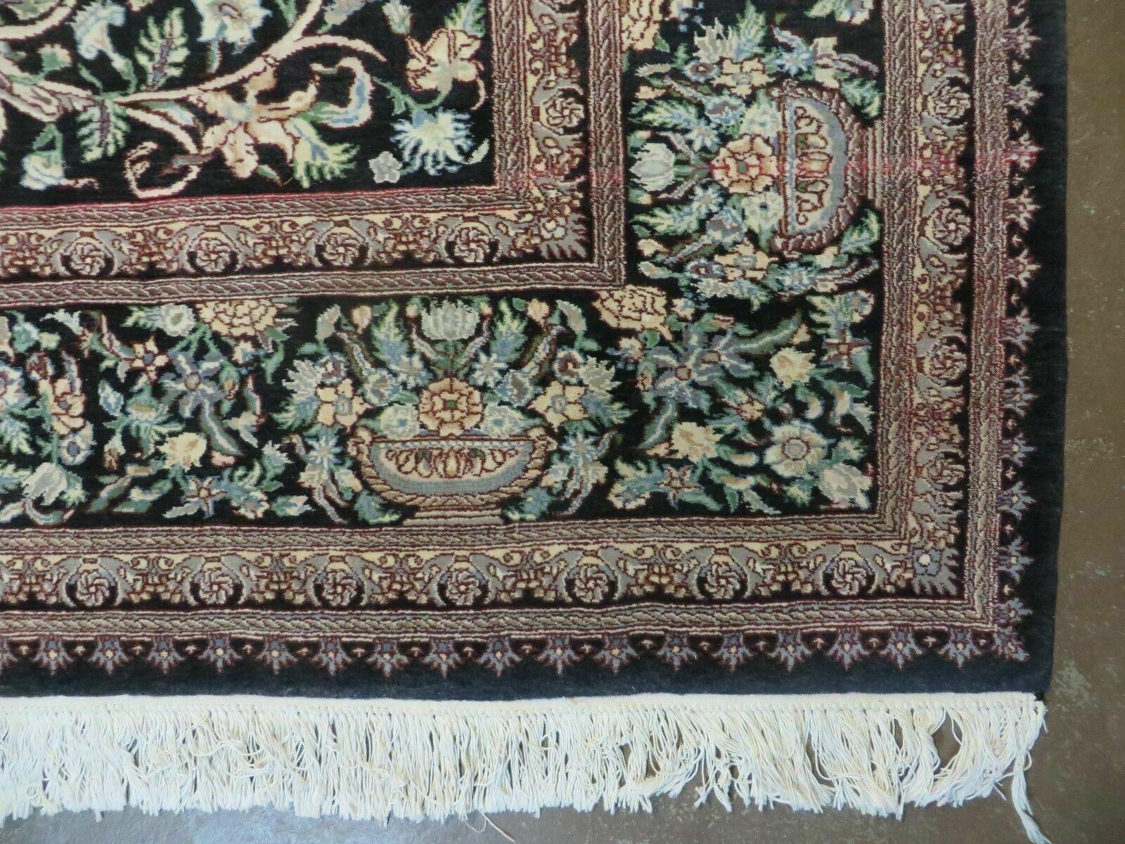 9' X 12' Vintage Handmade Pakistan Floral Wool Rug Black Detailed Nice - Jewel Rugs