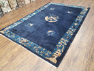 Antique Chinese Peking Area Rug, Hand-Knotted, Dark Blue, Wool, 5x7 Asian Pagoda Oriental Carpet, Rare, 5'1" x 7'6" Traditional Chinese Rug - Jewel Rugs