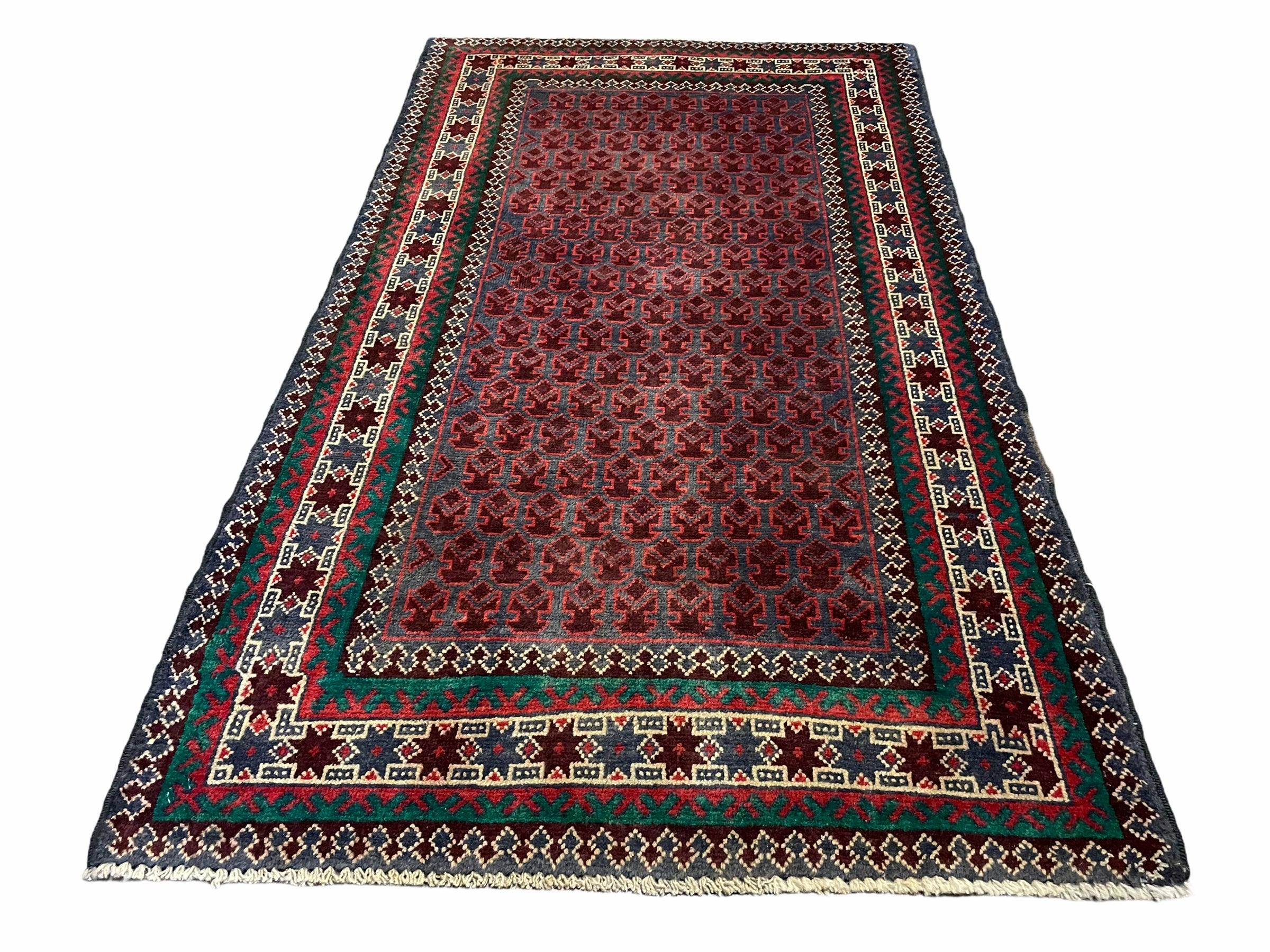 3x5 New Vintage Handmade Tribal Rug Afghan Balouch Rug Wool Rug Star Fish Red - Jewel Rugs