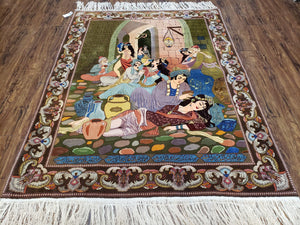 Semi Antique Persian Isfahan Pictoral Rug 4.10x6.1, Wool Handmade High Quality Decorative Carpet - Jewel Rugs