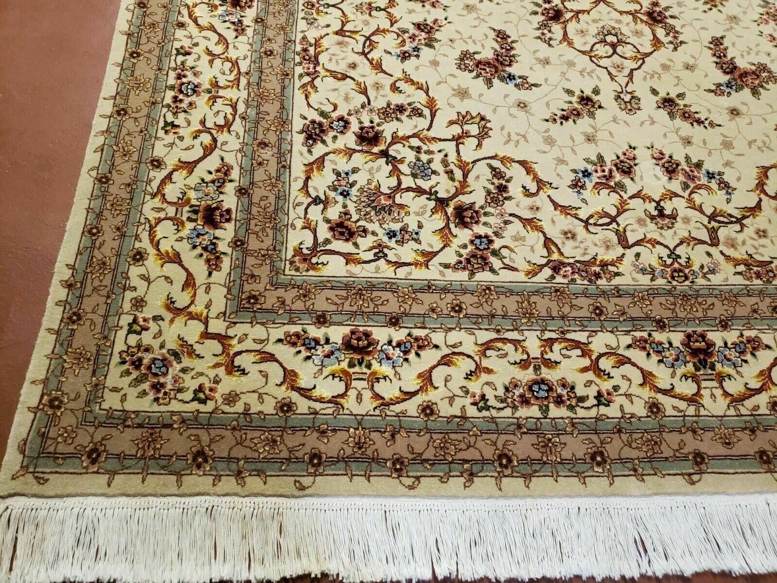 6' X 9' Vintage Handmade Ultra Fine Chinese Floral Wool Rug Silk Accents Beige - Jewel Rugs