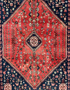 Persian Tribal Rug 3.6 x 5 ft, Persian Abadeh Rug, Geometric Medallion Bird Motifs, Red and Navy Blue Hand Knotted Handmade Wool Vintage Oriental Carpet - Jewel Rugs