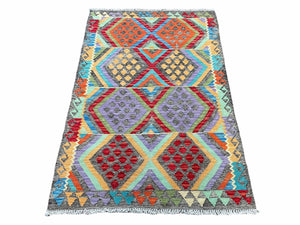 3x5 Multicolor Chobi Kilim Rug New Flatweave Wool Kilim Anatolian Kilim Rug with Playful Colors Nice Turkish Kilim - Jewel Rugs