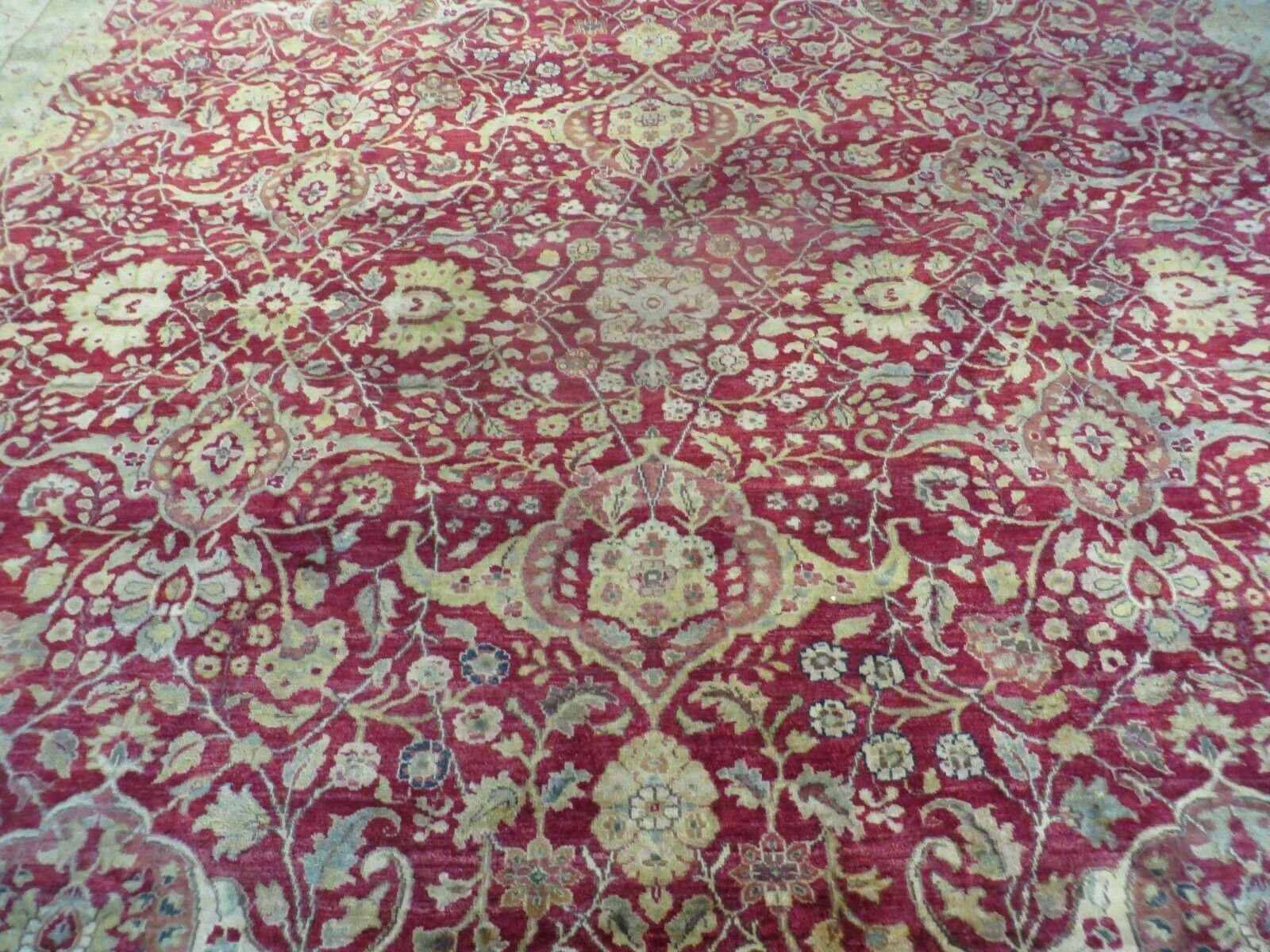 10' X 13.5' Handmade India Agra Larastan Wool Rug Floral Hand Knotted Red Beauty - Jewel Rugs