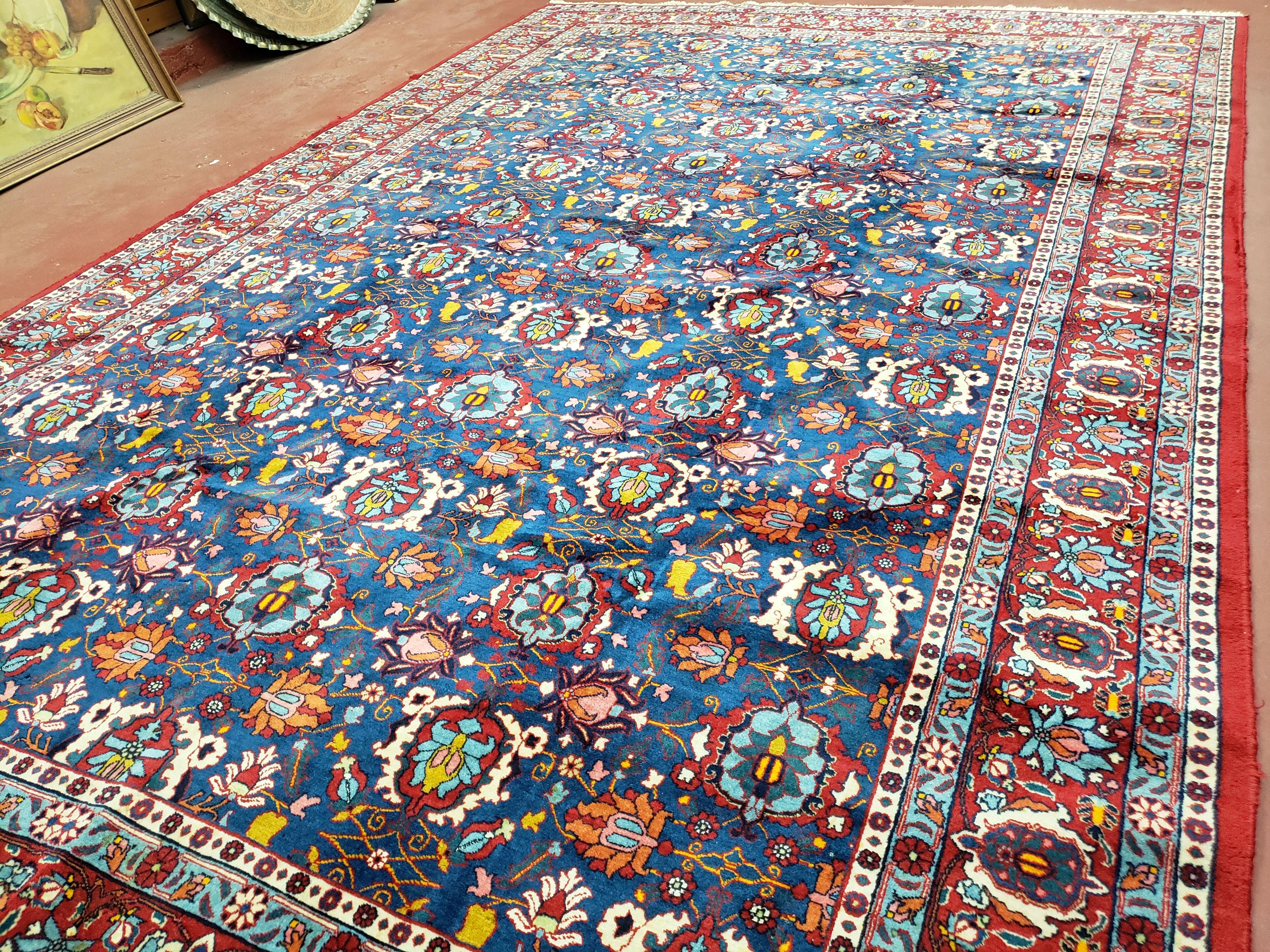 Rare Antique Persian Veramin Carpet, Mina-Khani Pattern, Blue, Red, Ivory, 7x11 ft, Hand-Knotted, Wool - Jewel Rugs