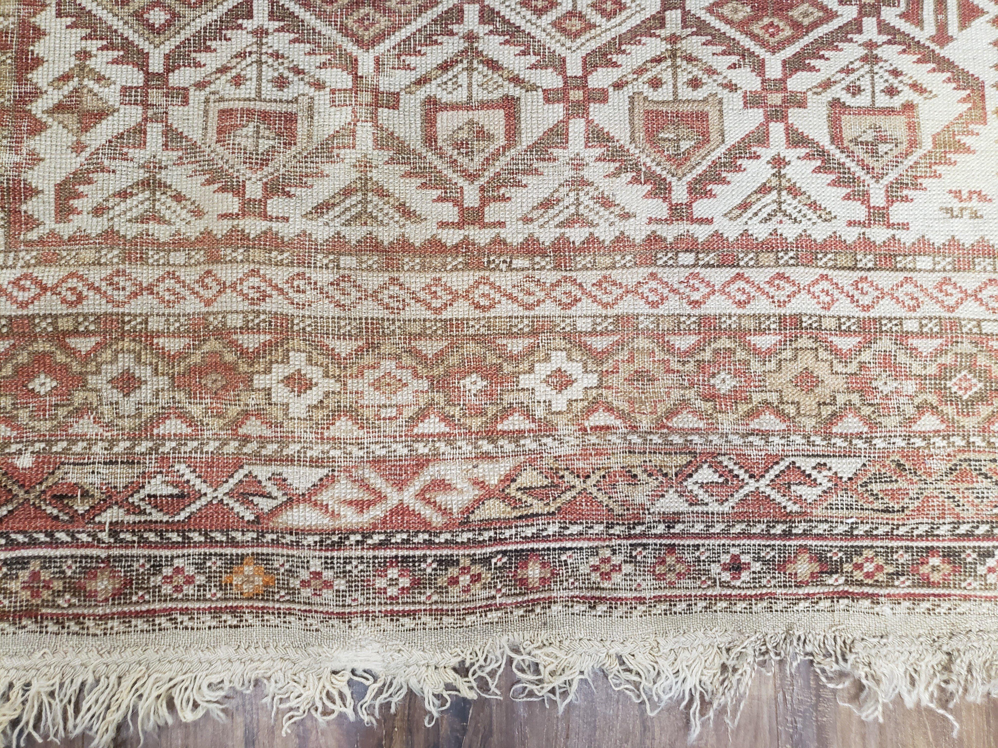 Antique Caucasian Shirvan Rug 4x6, Dagestan Area Rug, Wool Hand-Knotted Soft Red & Ivory 1920s Oriental Carpet, Soft Muted Colors - Jewel Rugs