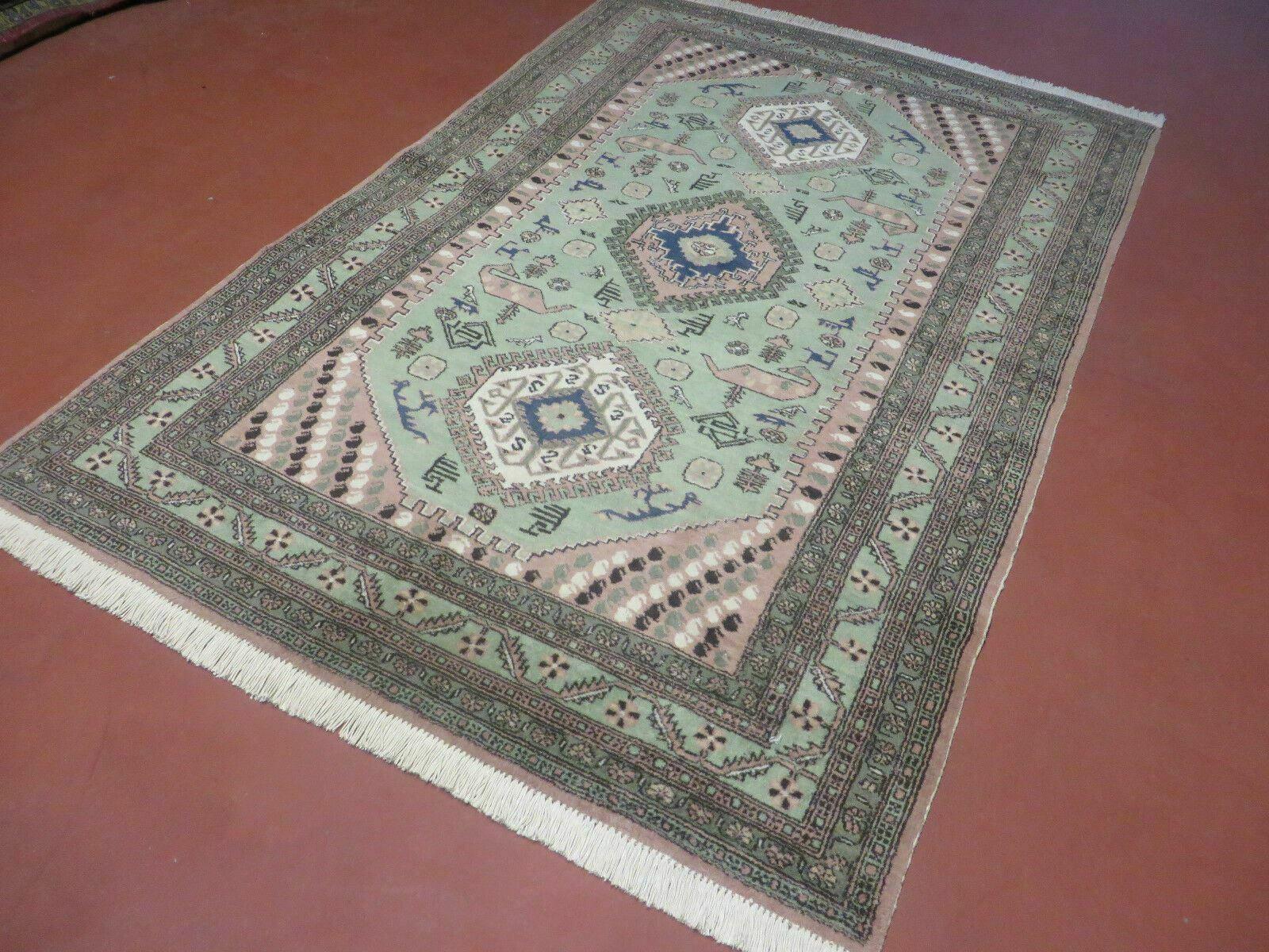 5' X 7' Vintage Handmade Finely Knotted Turkish Royal Sivas Wool Rug Green Geometric Pattern Bohemian Boho Home Décor - Jewel Rugs