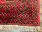 Afghan Turkoman Rug 7x10, Vintage Yamud Beshir Bokhara Carpet, Red and Black Bukhara Hand-Knotted Oriental Wool Handmade Rug, Elephant Foot - Jewel Rugs