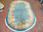 4' X 7' Vintage Handmade Art Deco Chinese Peking Wool Rug Oval Nice Sky Blue - Jewel Rugs