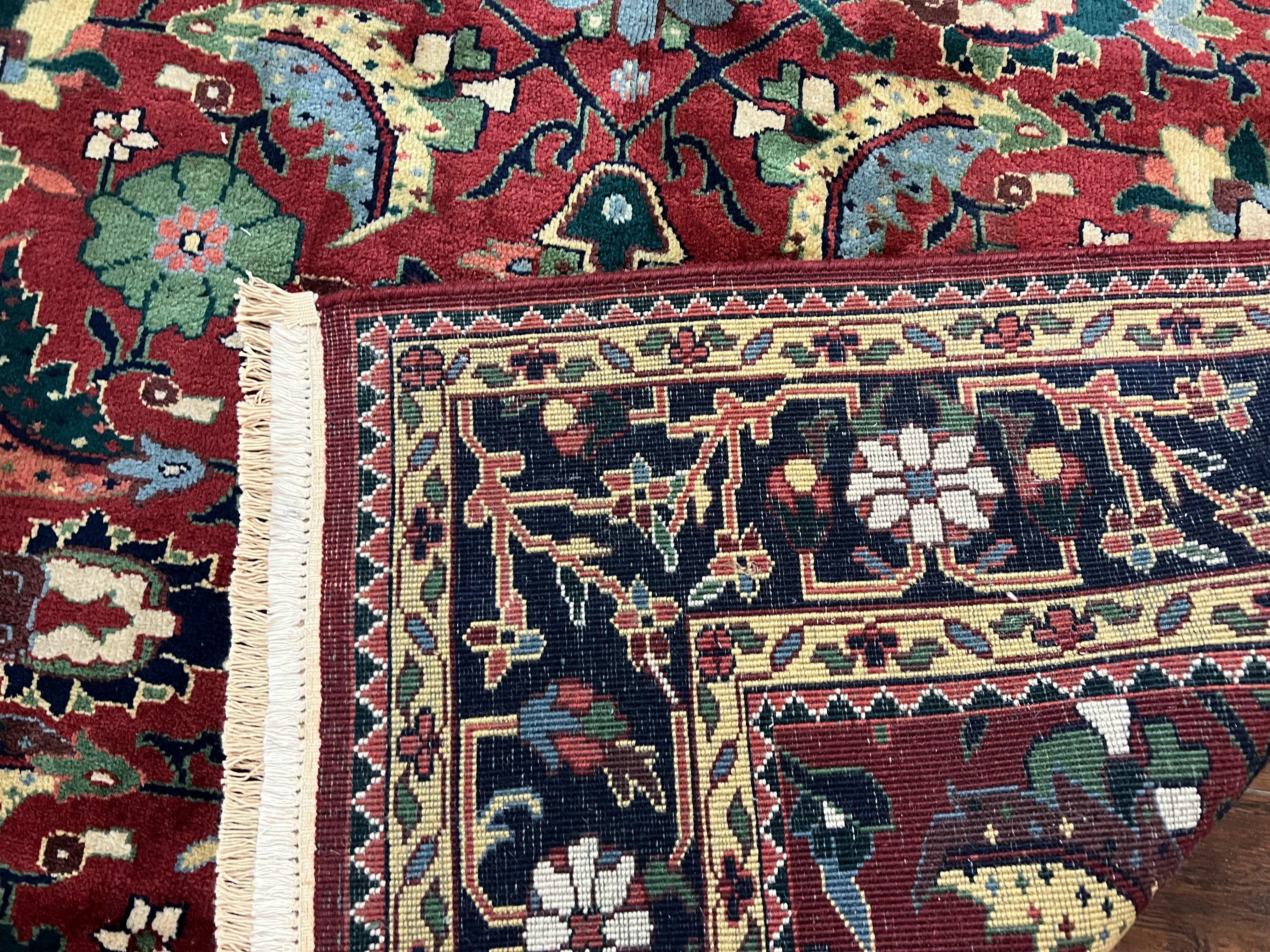 Indo Heriz Rug 6x9 Indian Persian Carpet, Vintage Rug 6 x 9 Oriental Rug, Hand Knotted Wool Rug Red Black Blue Colorful Allover Large Leaves - Jewel Rugs